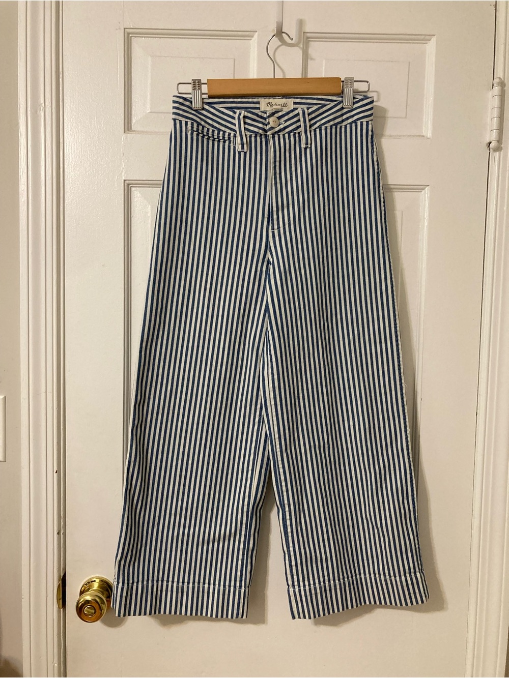 Madewell Navy and White Vertical-Striped Wide-Leg Jeans